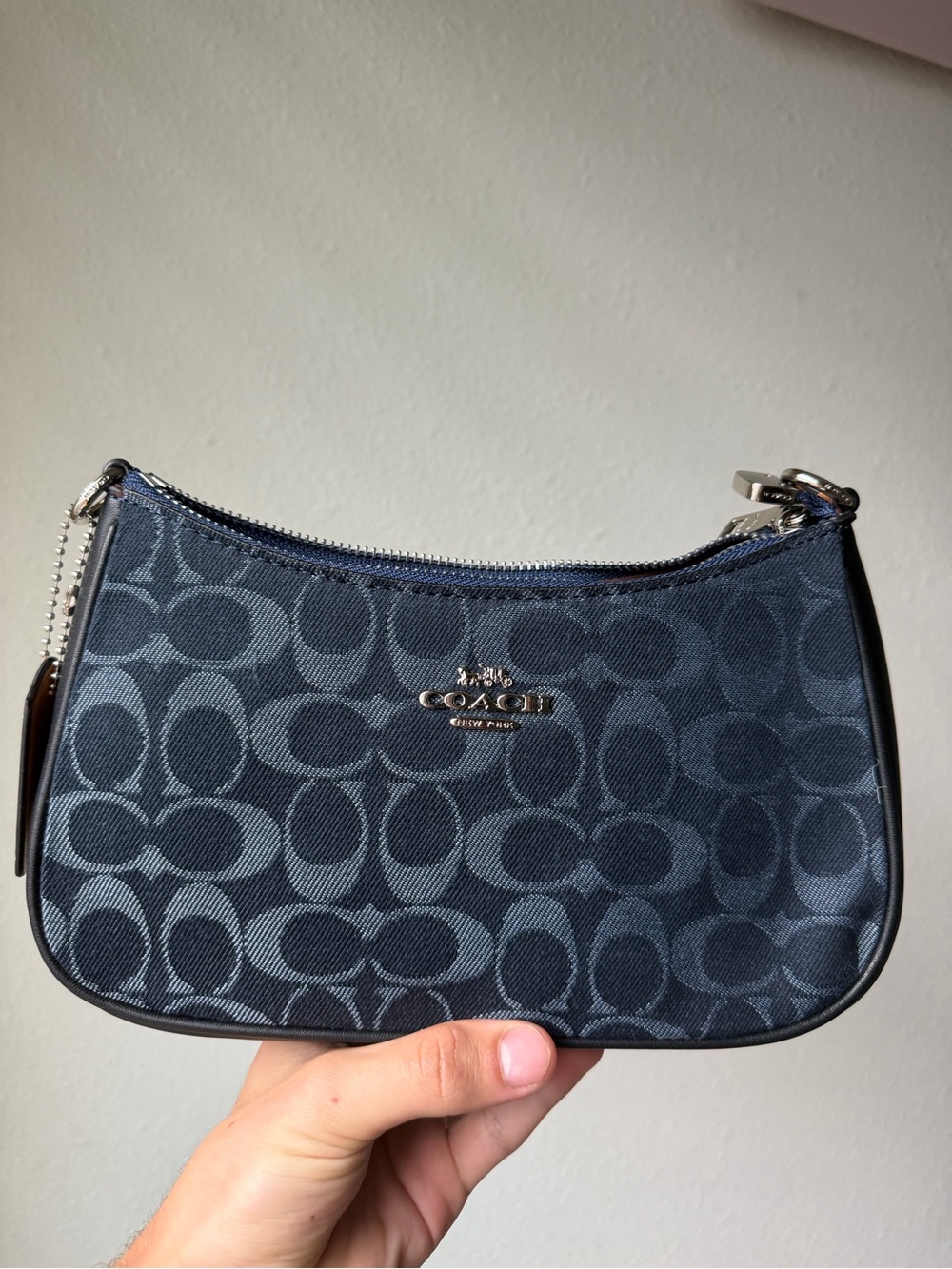 Coach Navy Blue Signature Jacquard Wristlet